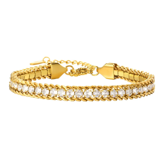 Bracelet en acier inoxydable avec chaîne de brillants en or