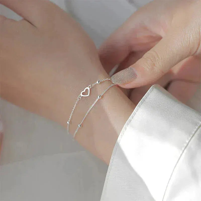 Bracelet en argent ajustable avec cœur