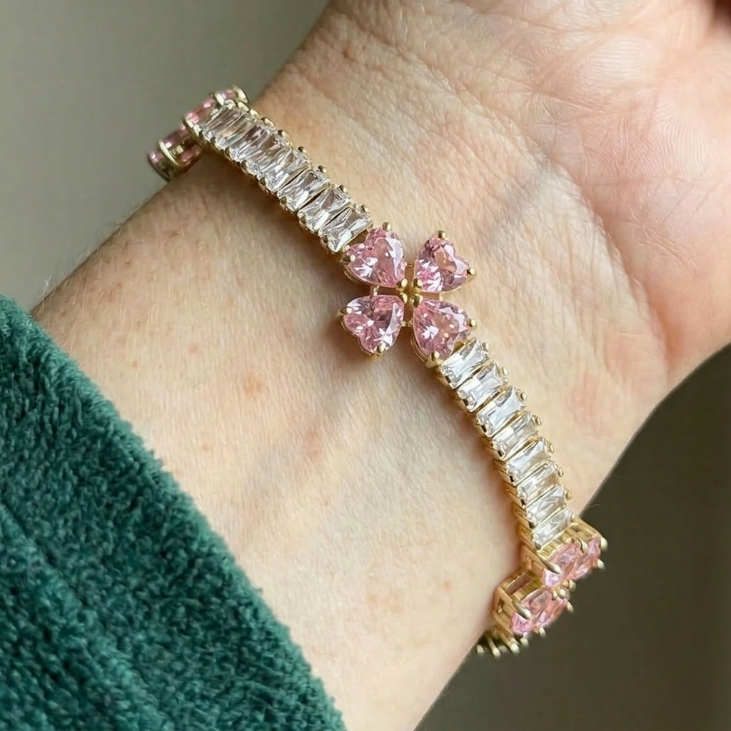 Bracelet en cœur avec améthyste et trèfle en or