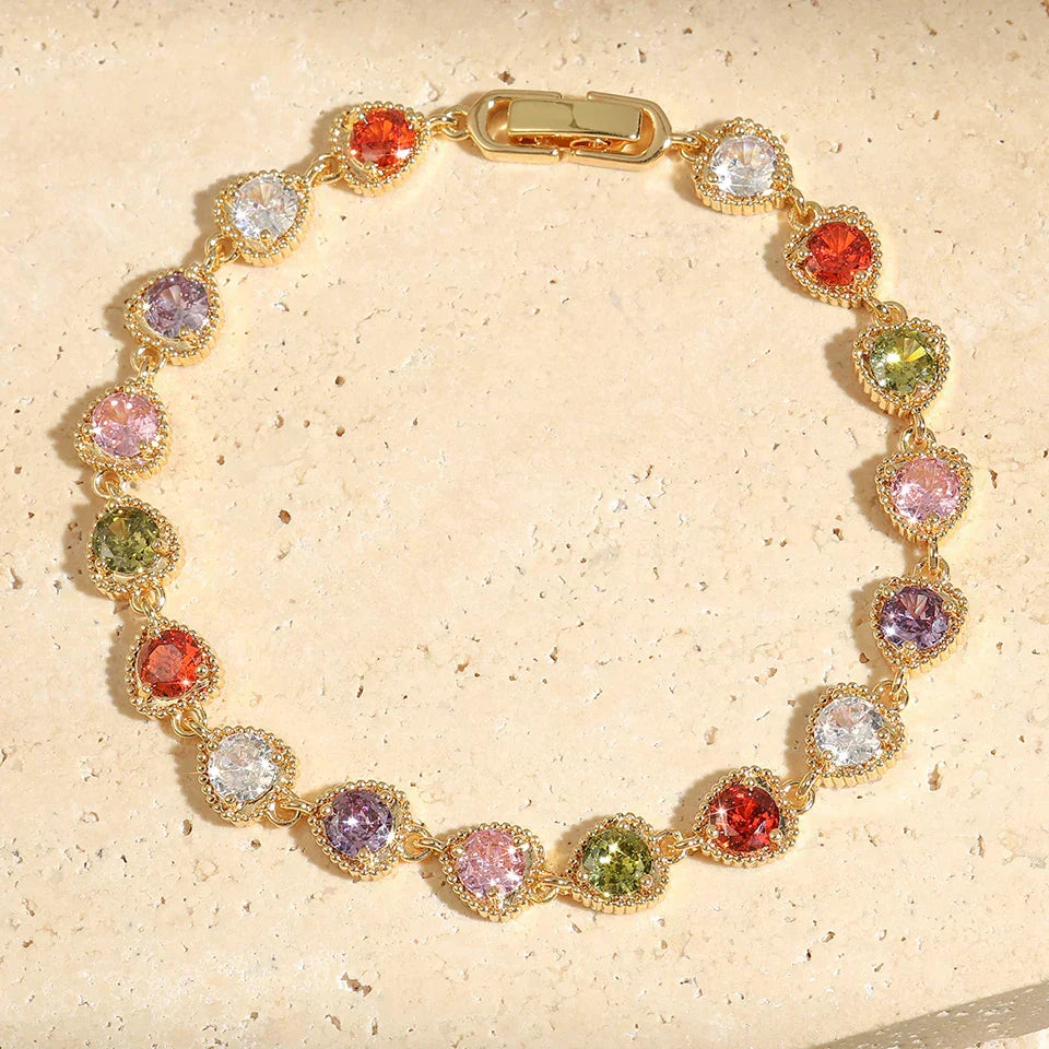 Bracelet rétro en forme de cœur « amour arc-en-ciel » en or