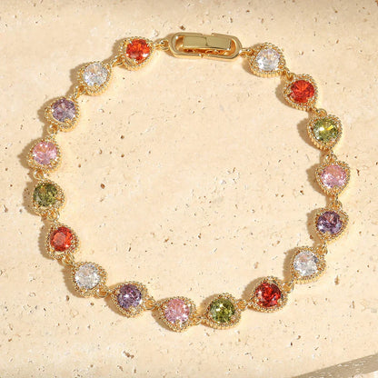 Bracelet en or rétro en forme de cœur « Amour Arc-en-ciel »