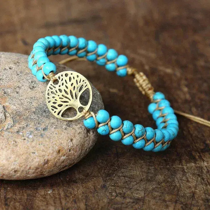 Bracelet fait main arbre de vie en turquoise en or