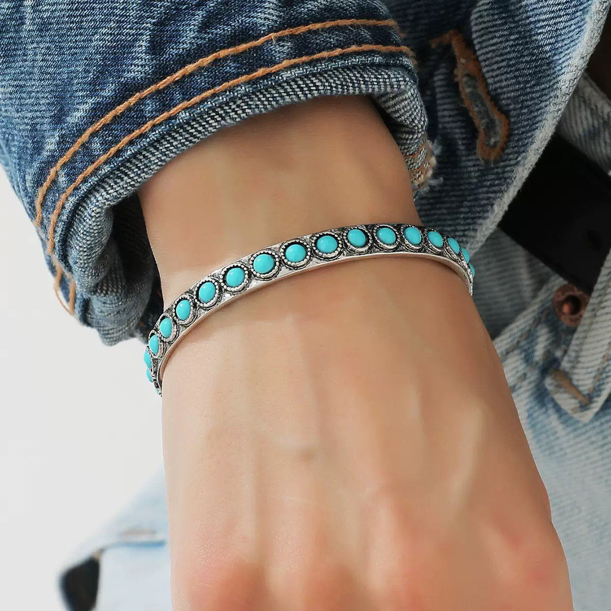 Bracelet ouvert Talisse turquoise en or blanc