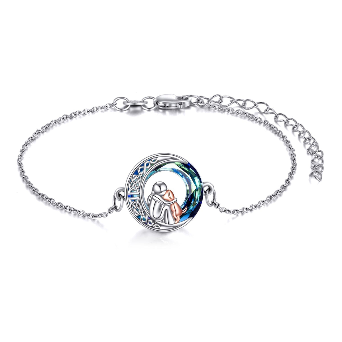 Bracelet réglable avec pendentif en forme de chien en or blanc