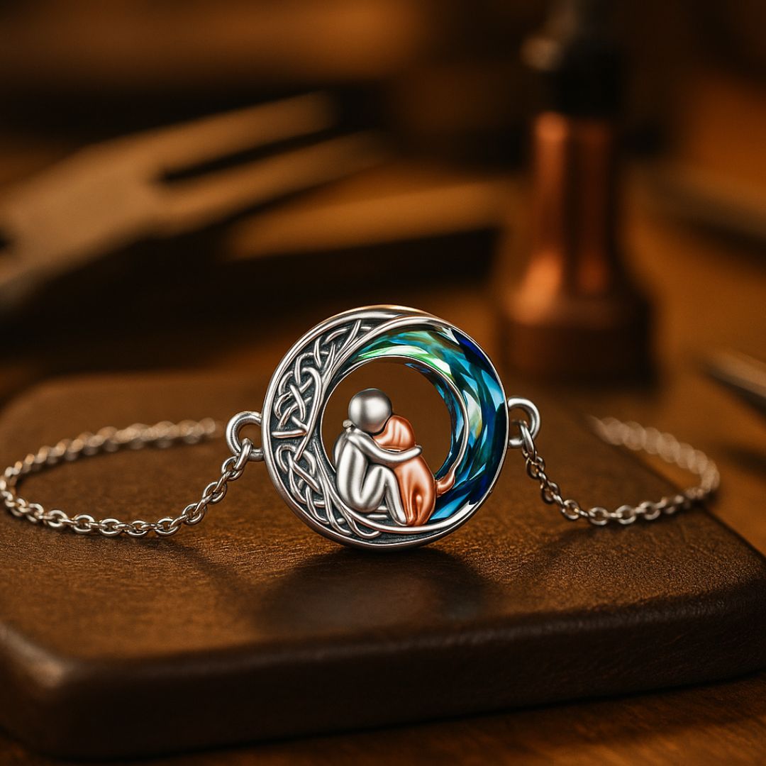 Bracelet réglable avec pendentif en forme de chien en or blanc