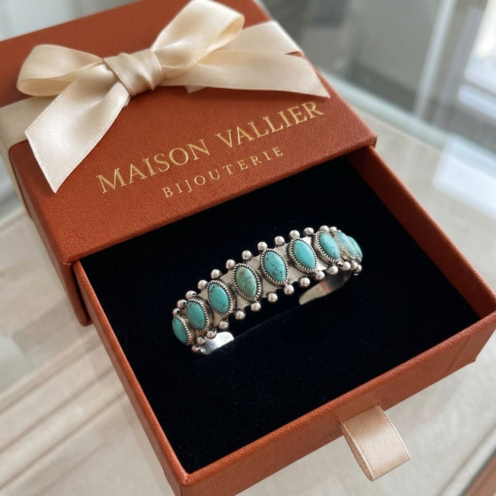Bracelet cuff turquoise Azmira en or blanc