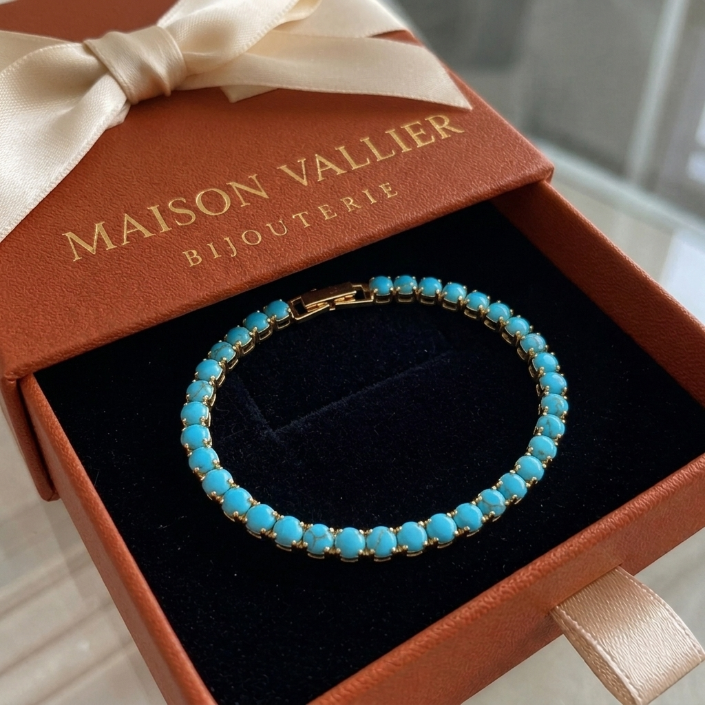 Bracelet de tennis rond turquoise en or