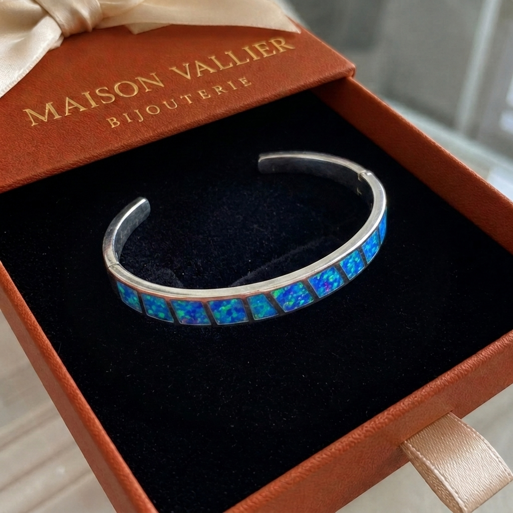 Bracelet en opale bleue en or blanc