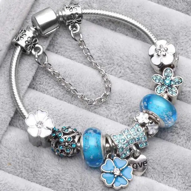 Bracelets rétro bleus en or blanc