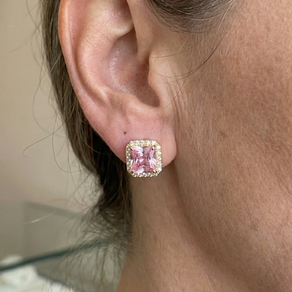 Clous d'oreilles en saphir rose pavé | Or
