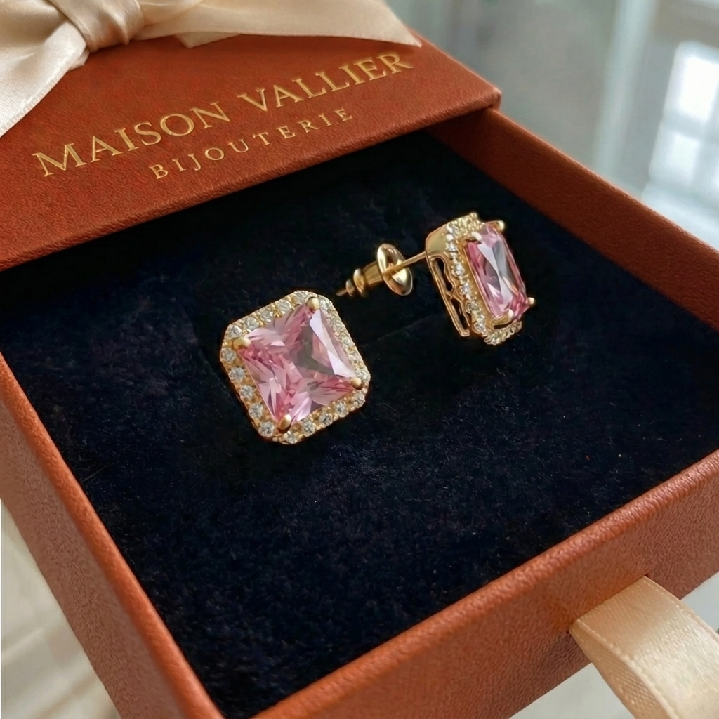 Clous d'oreilles en saphir rose pavé en or