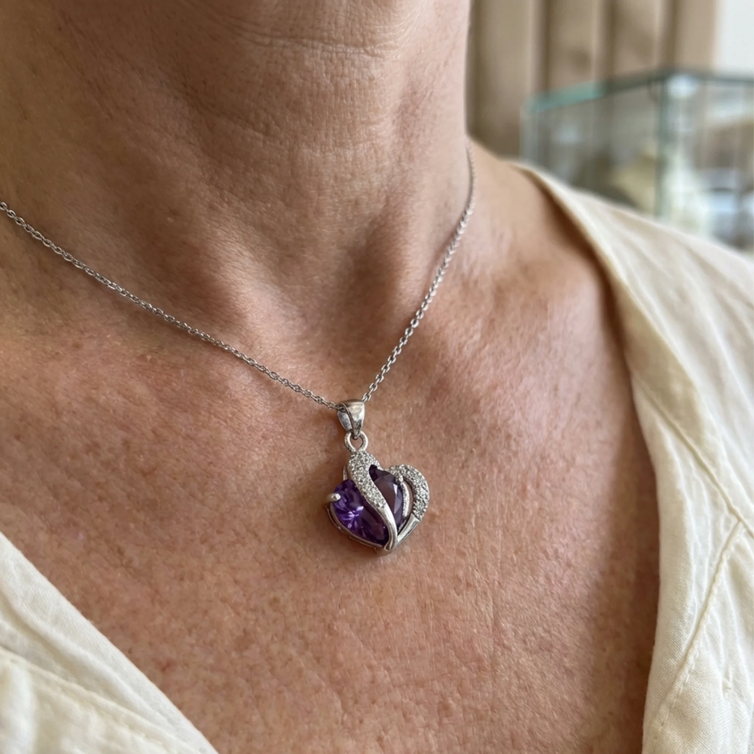 Collier améthyste deux cœurs en or blanc
