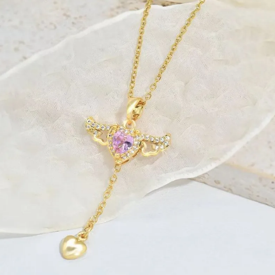 Collier ange cœur amour en or