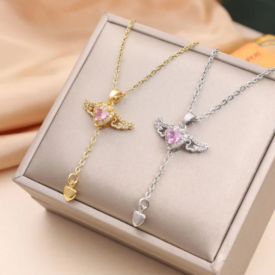 Collier ange cœur amour en or