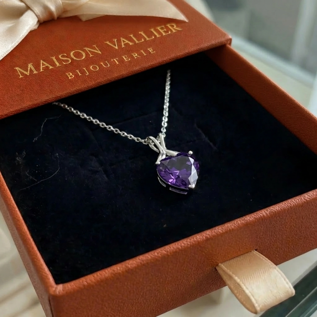 Collier cœur de violette en or blanc