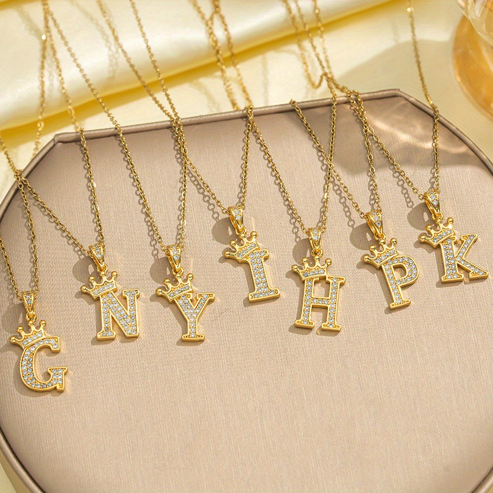 Collier couronne initiale en or