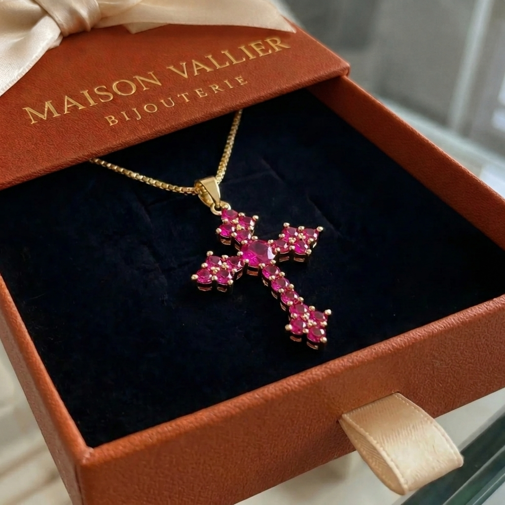 Collier croisé en grappe rose en or