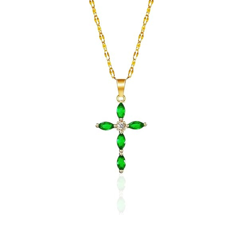 Collier croix émeraude en or
