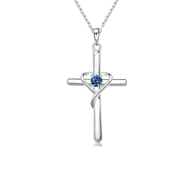 Collier croix saphir en or blanc