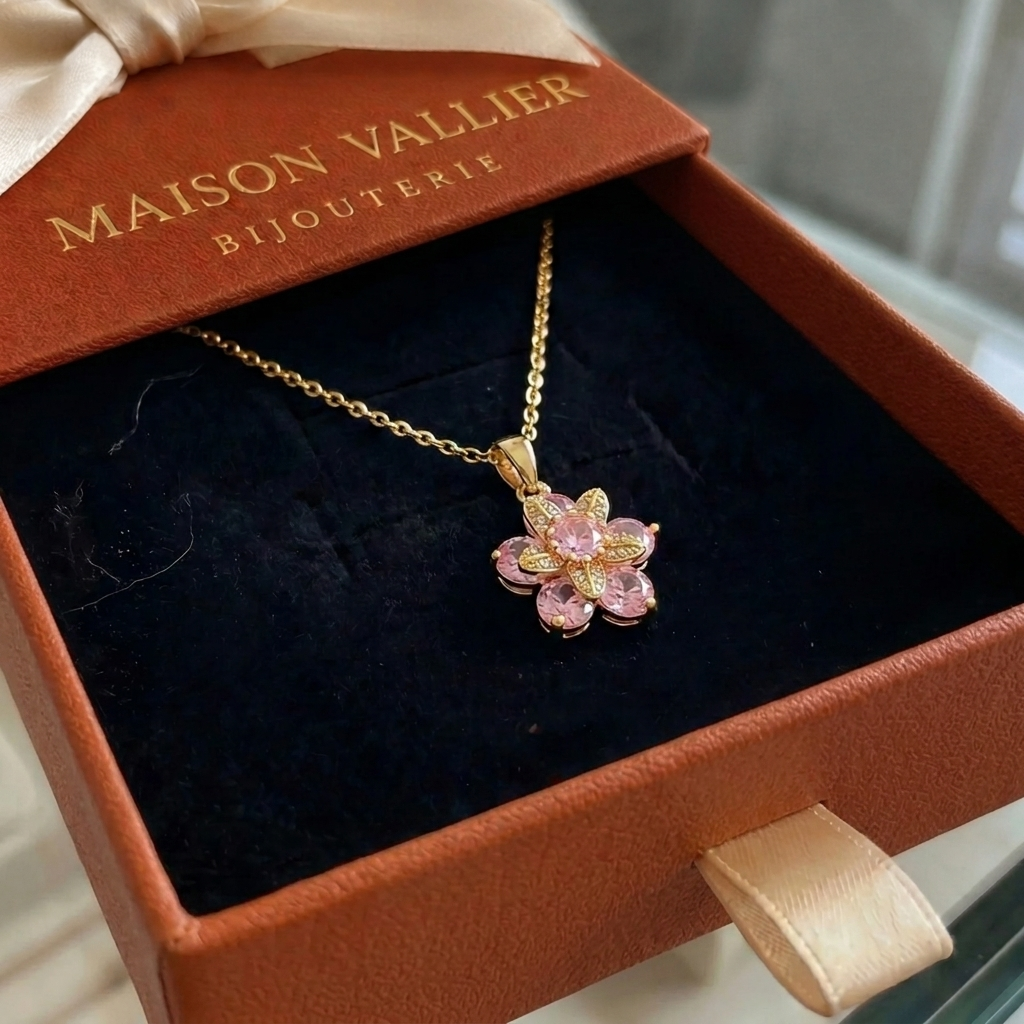 Collier fleur rose Amorea en or