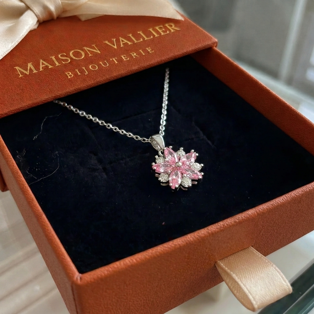 Collier fleur de cerisier en or blanc