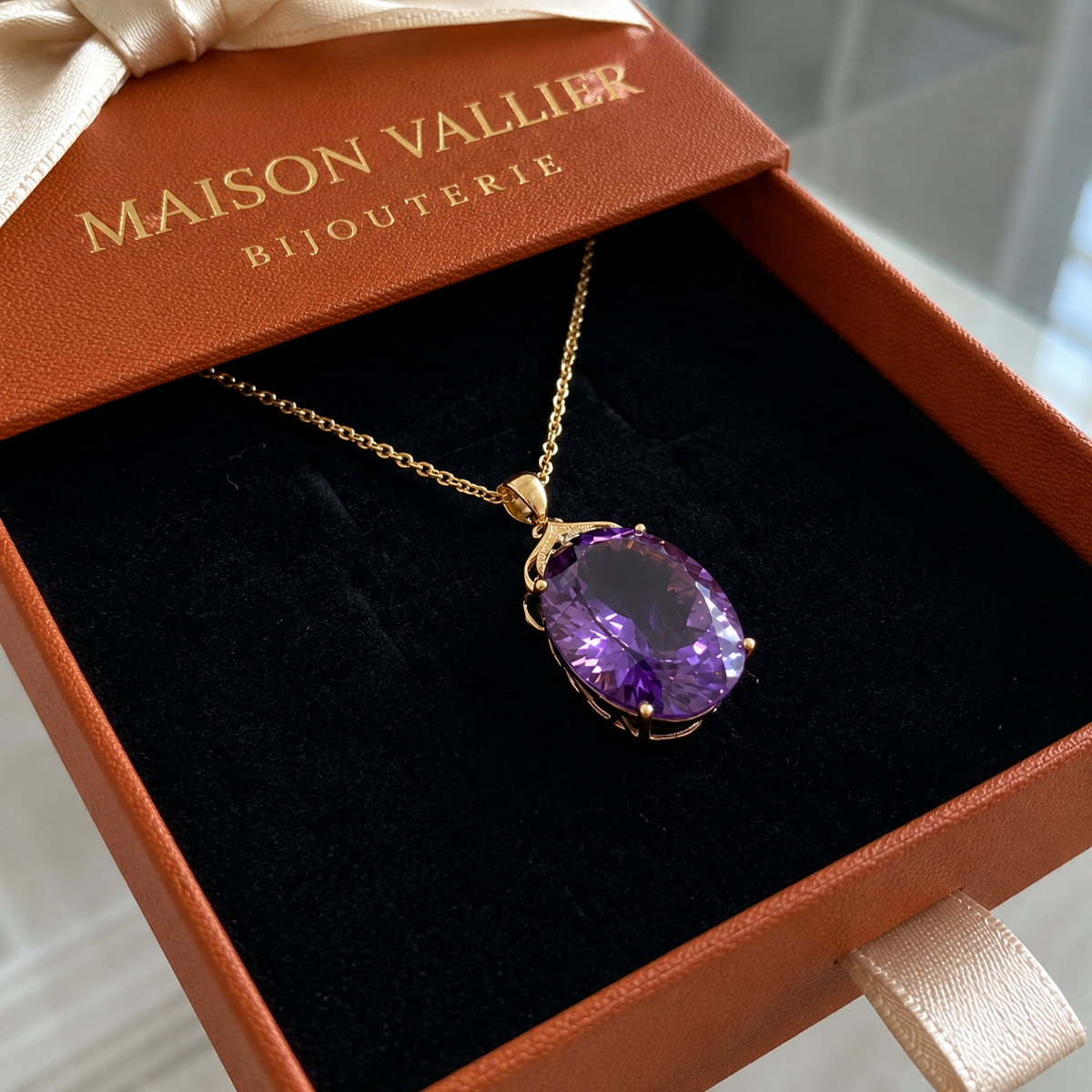 Collier ovale impérial en améthyste en or