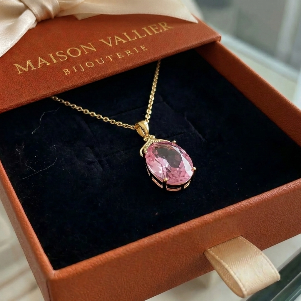 Collier ovale impérial en saphir rose en or