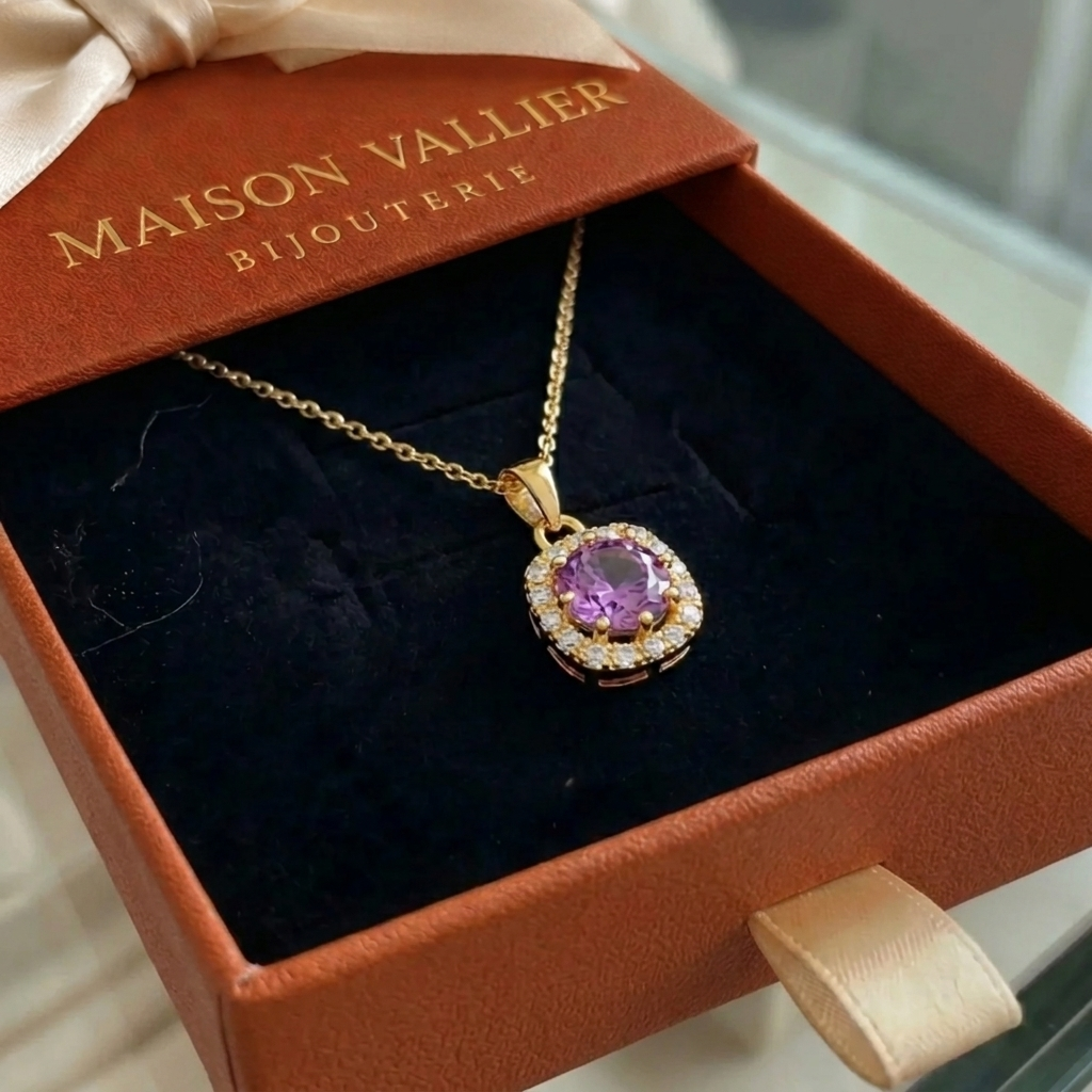 Collier pave carré en améthyste en or