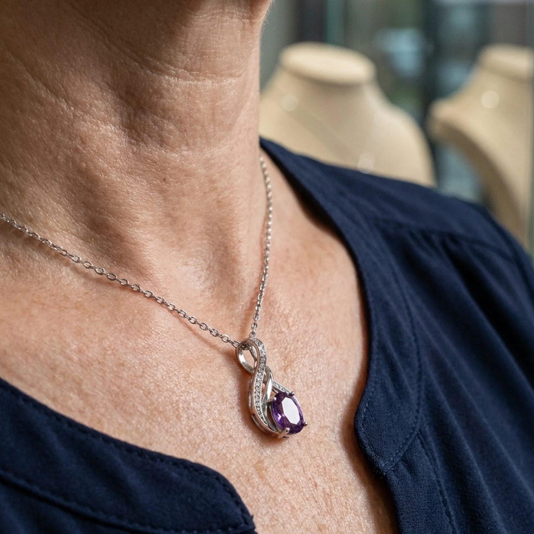Collier pave infini en améthyste en or blanc