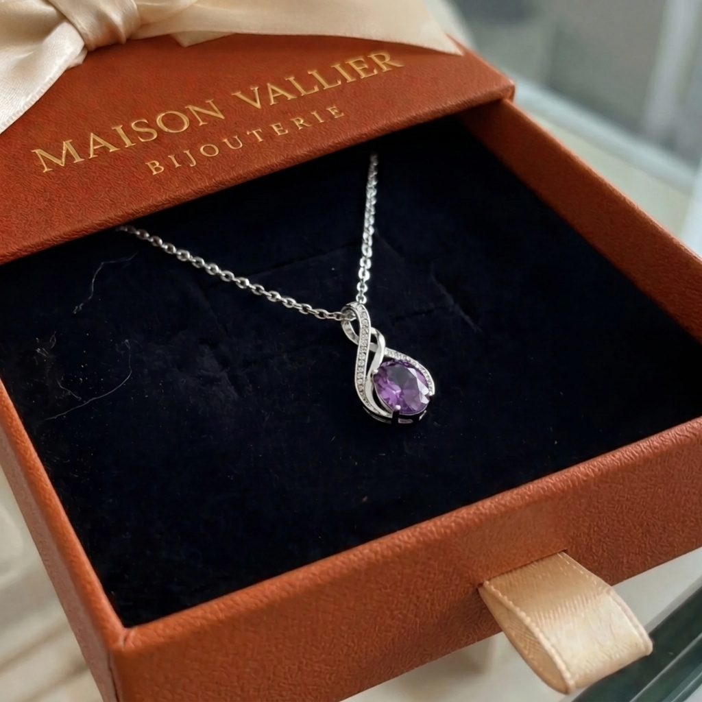Collier pave infini en améthyste en or blanc