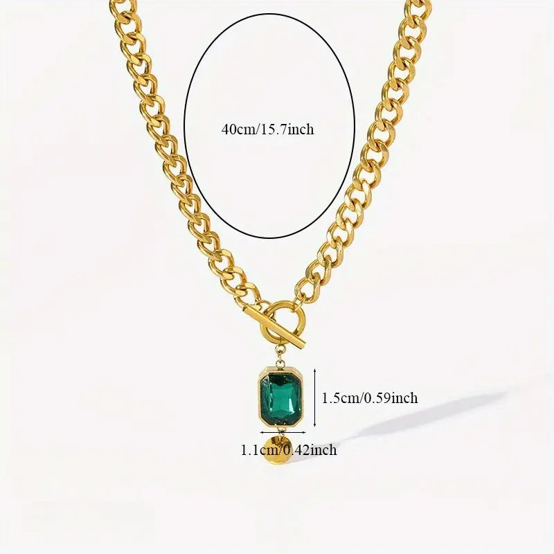 Collier pendentif chaîne émeraude épais en or