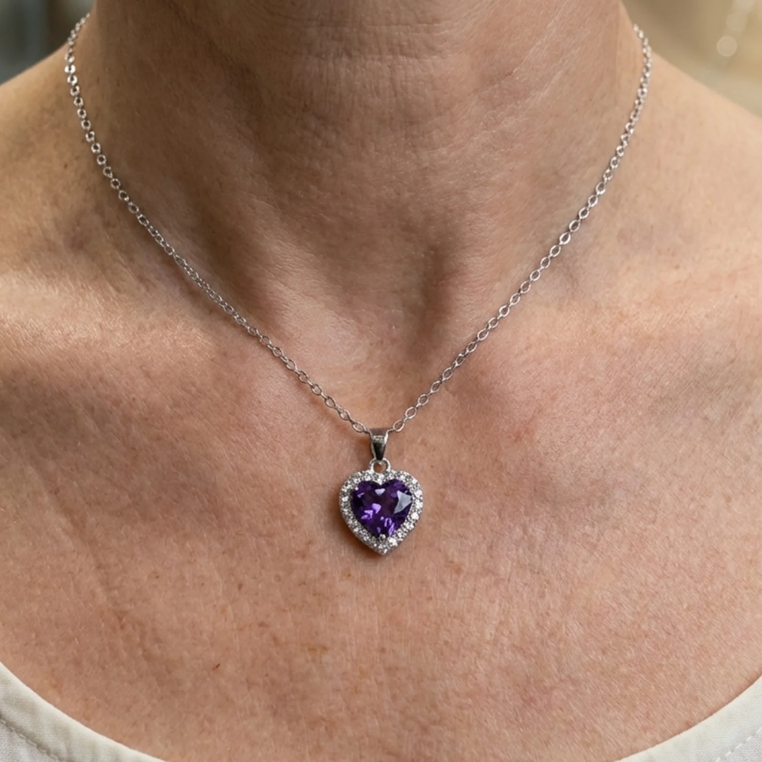 Collier radiance coeur améthyste en or blanc