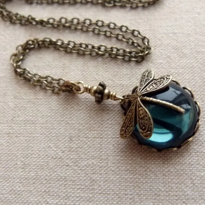 Collier Rétro Libellule Cristal Vert