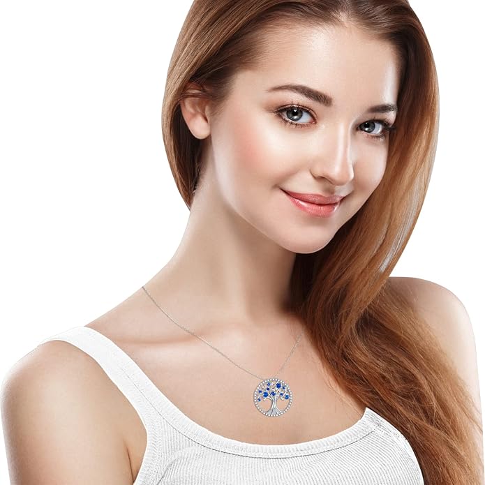 Collier saphir arbre de vie en or blanc