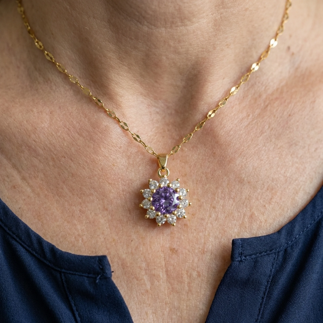 Collier tournesol améthyste en or