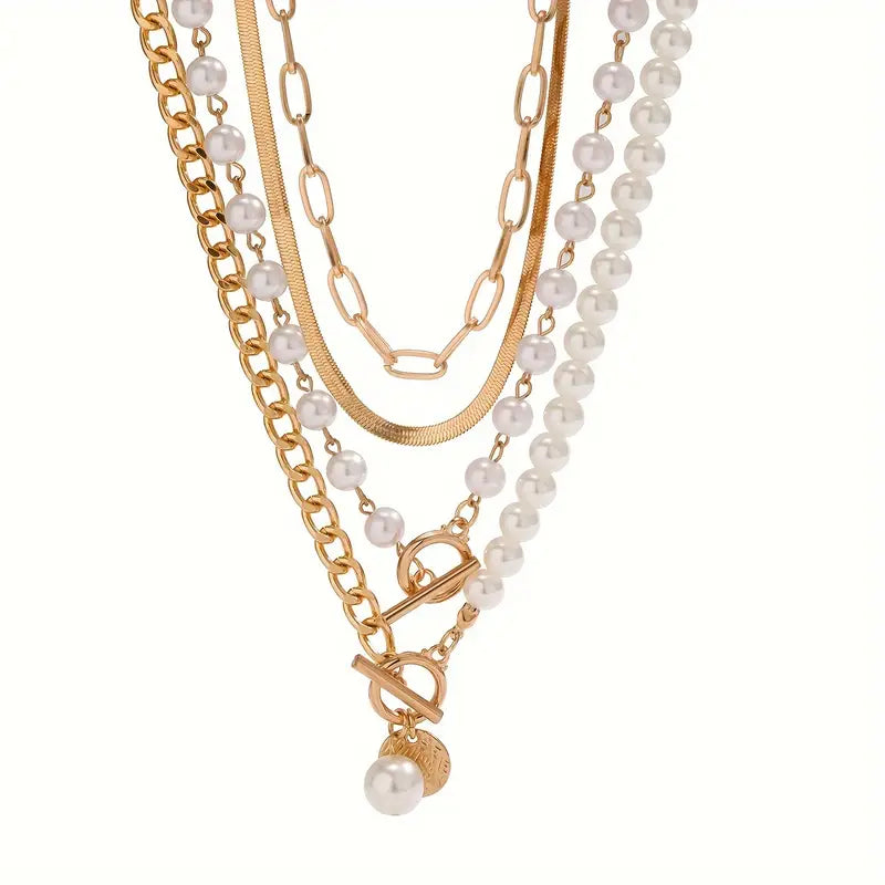 Collier vintage en perles & chaîne en or