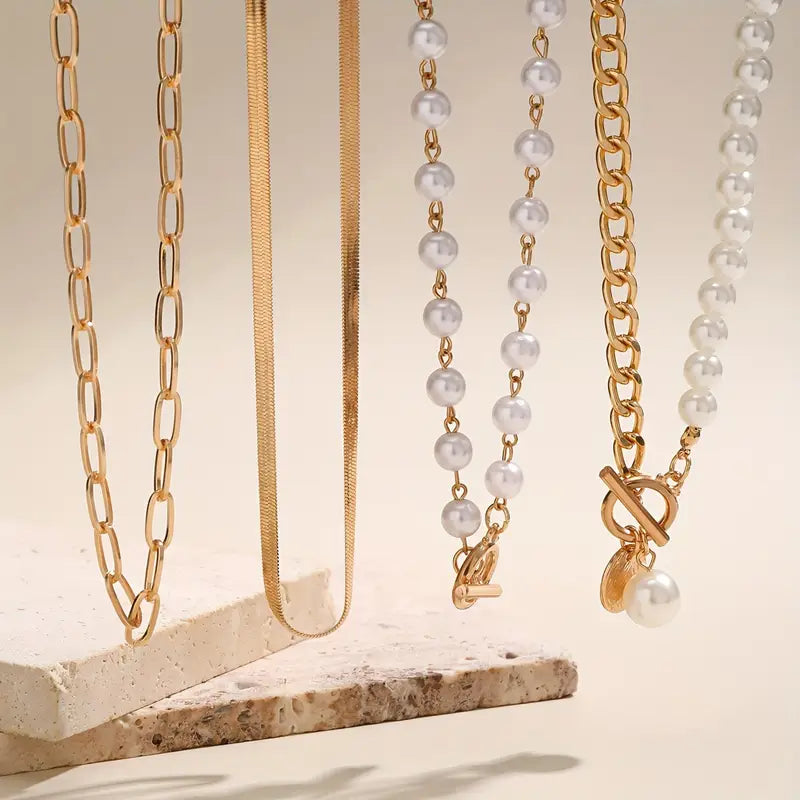 Collier vintage en perles & chaîne en or