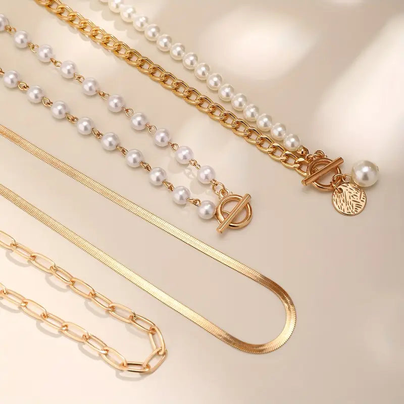 Collier vintage en perles & chaîne en or