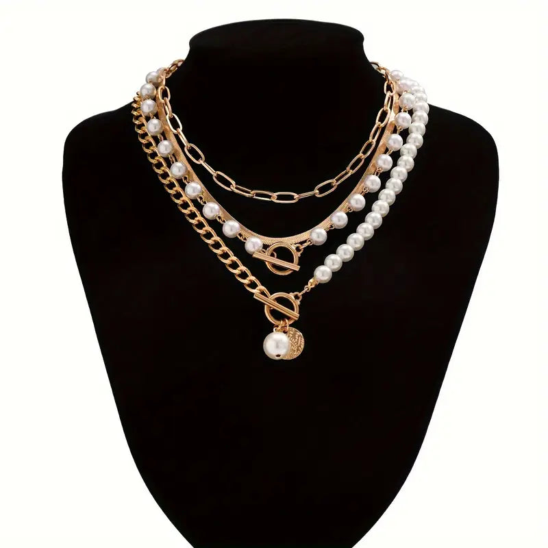 Collier vintage en perles & chaîne en or
