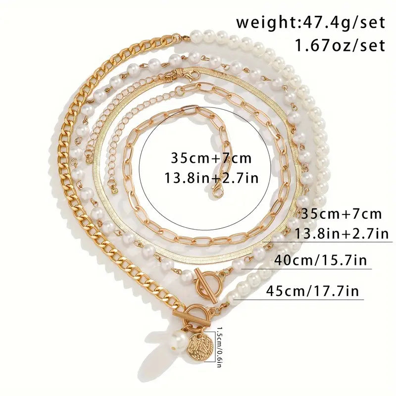 Collier vintage en perles & chaîne en or