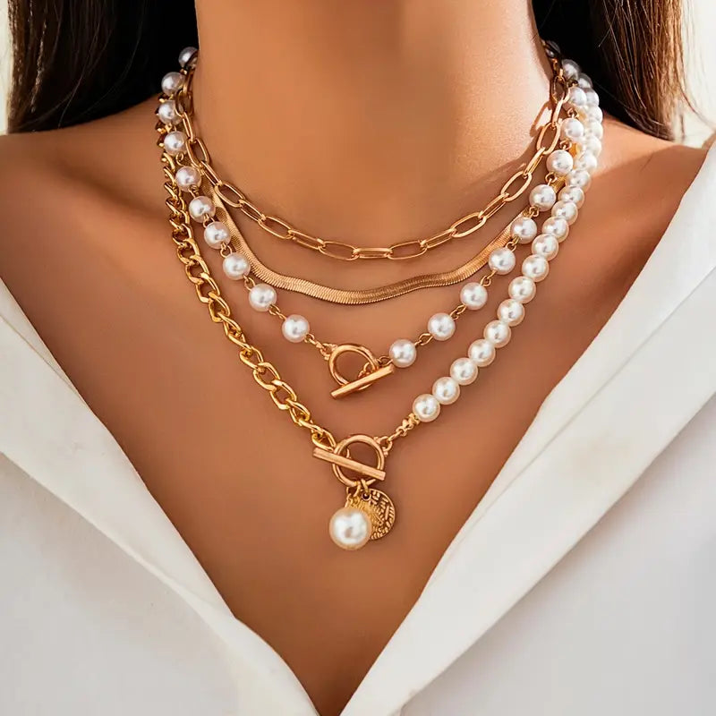 Collier vintage en perles & chaîne en or