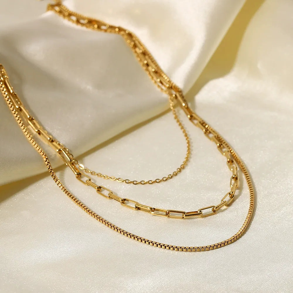 Collier à trois couches en acier inoxydable en or