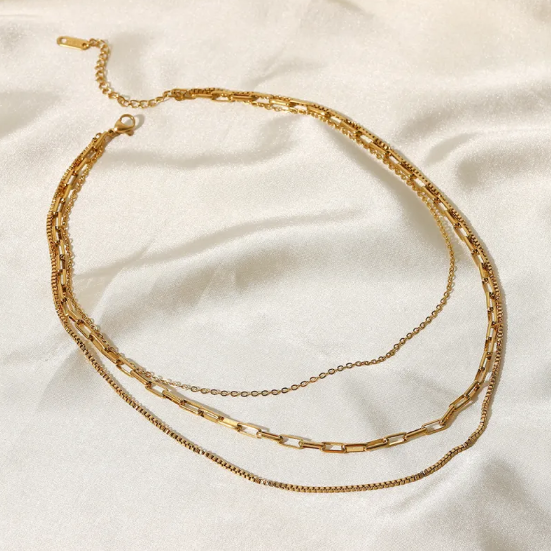 Collier à trois couches en acier inoxydable en or