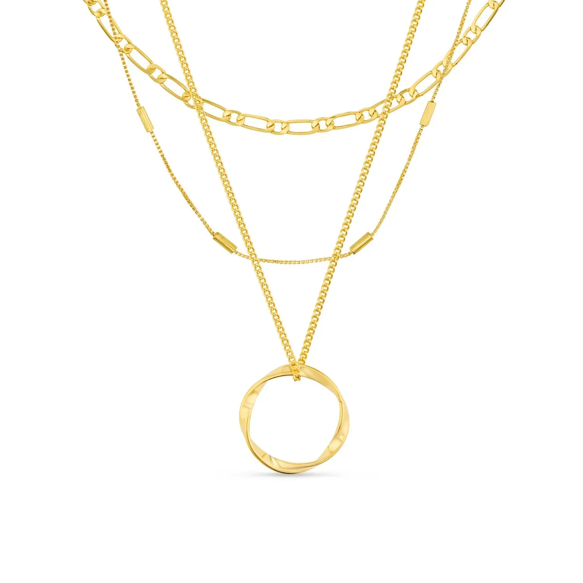 Collier à trois rangées en cercle ouvert en or blanc