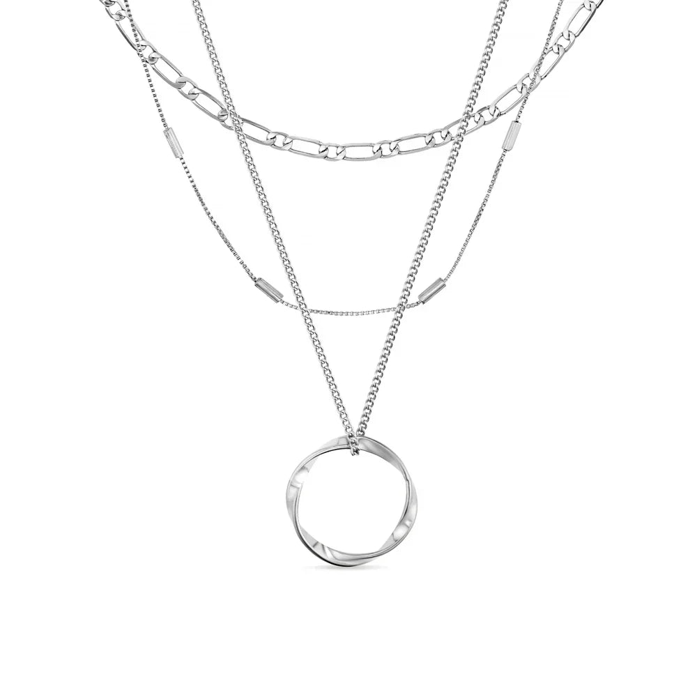 Collier à trois rangées en cercle ouvert en or blanc