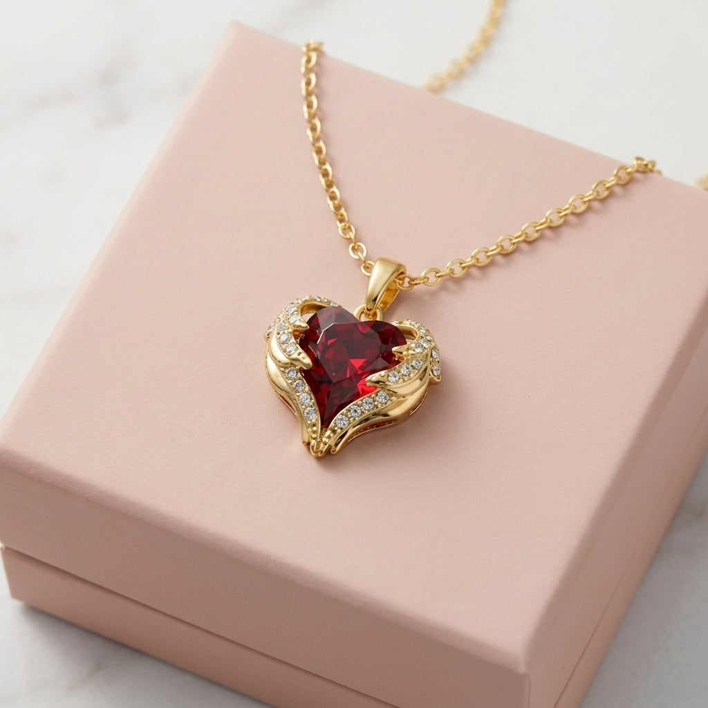 Collier avec cœur en rubis ange en or