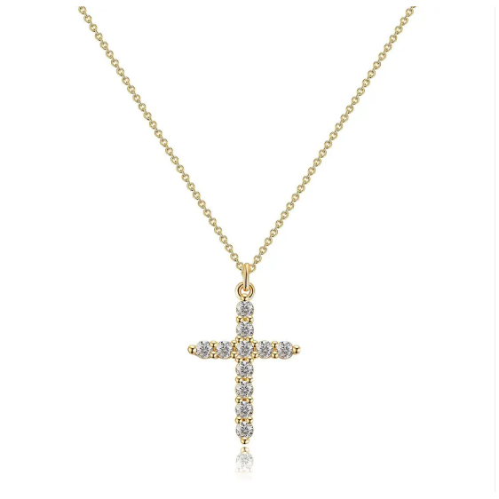 Collier avec croix et couronne en diamants en or