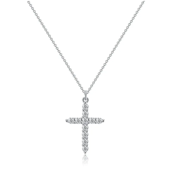 Collier avec croix et couronne en diamants en or