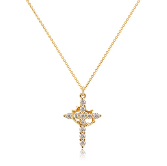 Collier avec croix et couronne en diamants en or