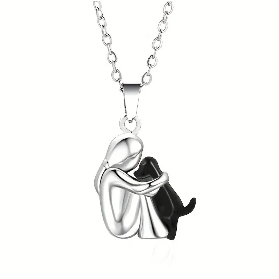 Collier fillette et son chien en or